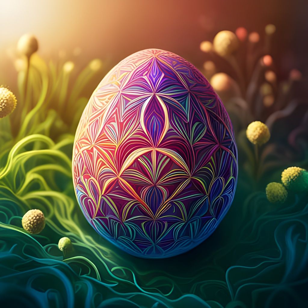 Geometric Embroidered Easter Egg in Splash Art Style