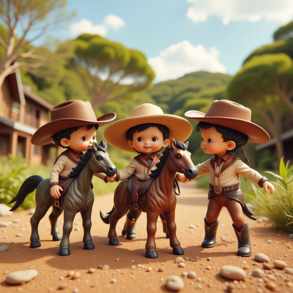 Whimsical Baby Cowboys Play in Sunny Wild West