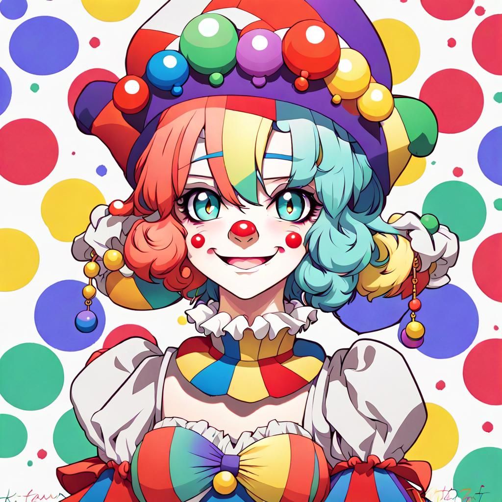 Cute Jester Girl Character Concept in Anime Style