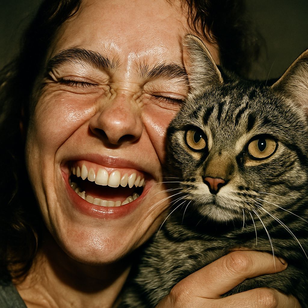 Happy Woman and Her Cat: Hyper-Realistic Close-Up