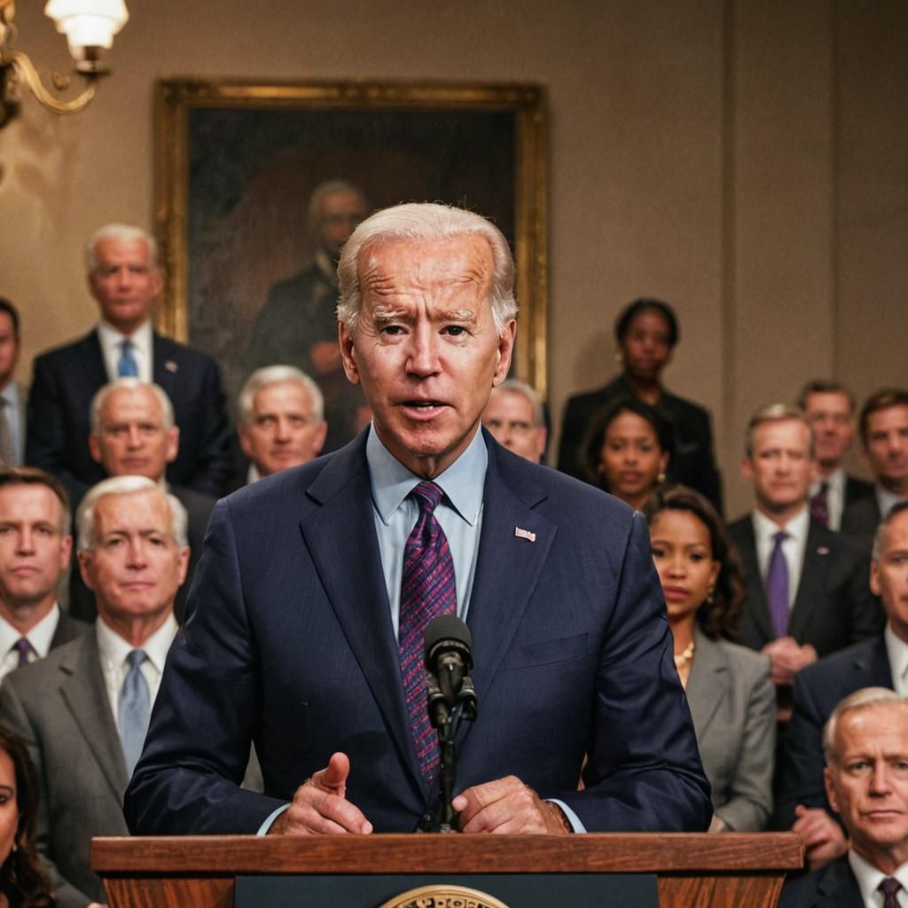 Joe Biden Portrait in Press Conference, Realistic Photograph...