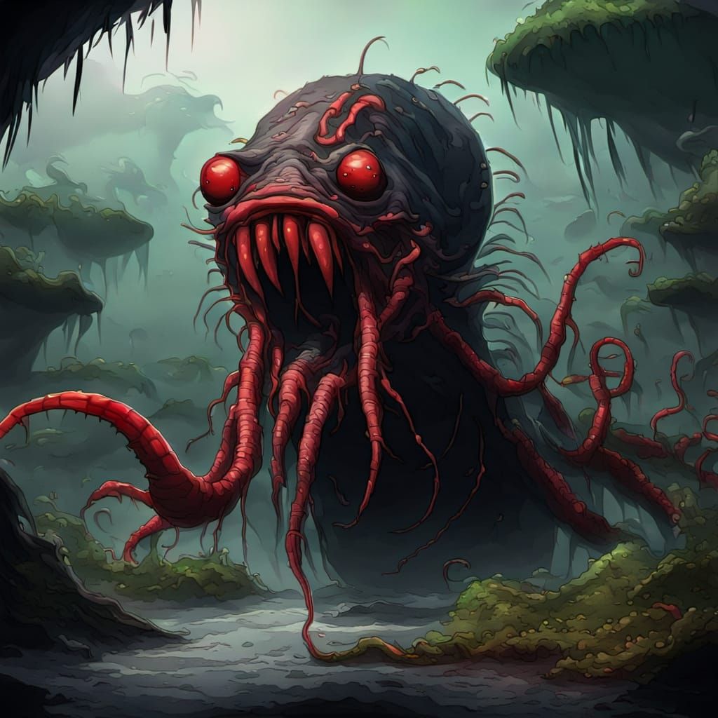 Giant Leech Alien Concept Art in Swamp