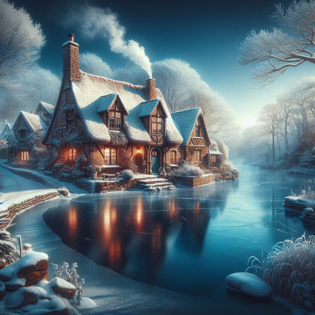 Winter Lake House: A Tranquil Matte Painting
