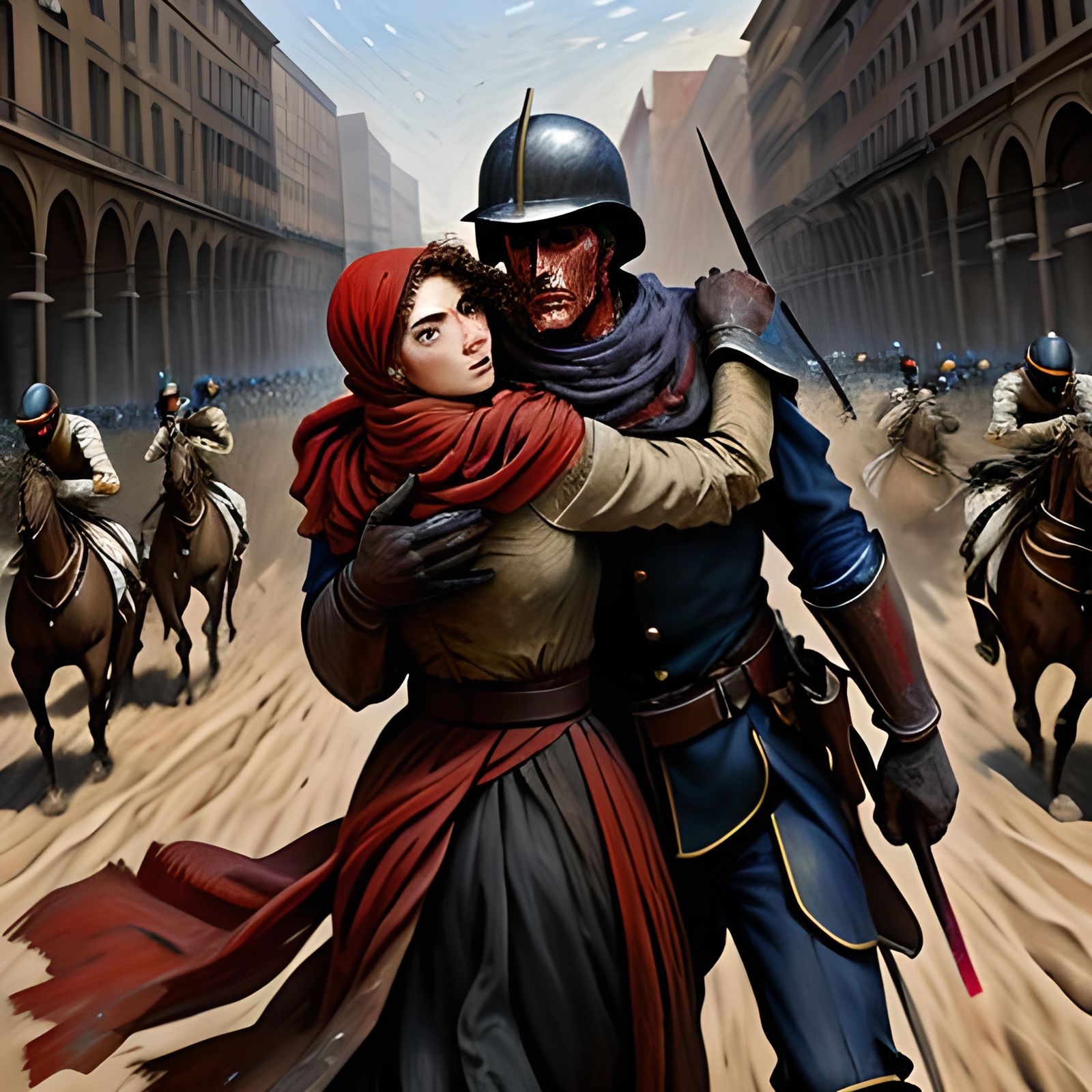 In the tumult of the Charge of the Lancers, a man gallantly ...