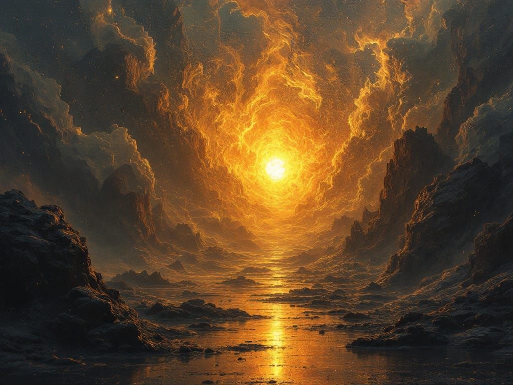 Golden Ethereal Abstraction in Hyper-Realistic Oil Painting ...