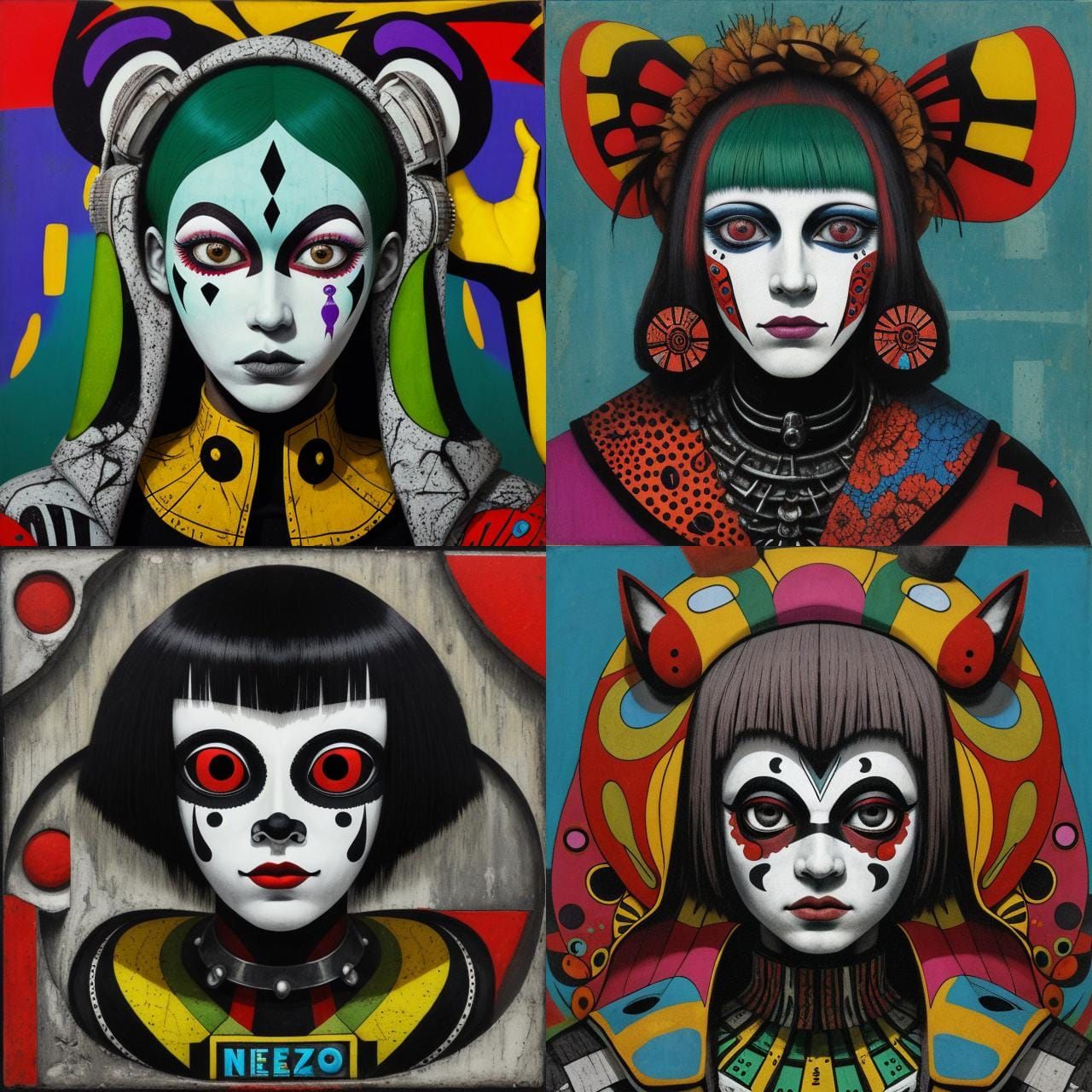 Harlequin Portrait in Neo-Primitivism Collage Style