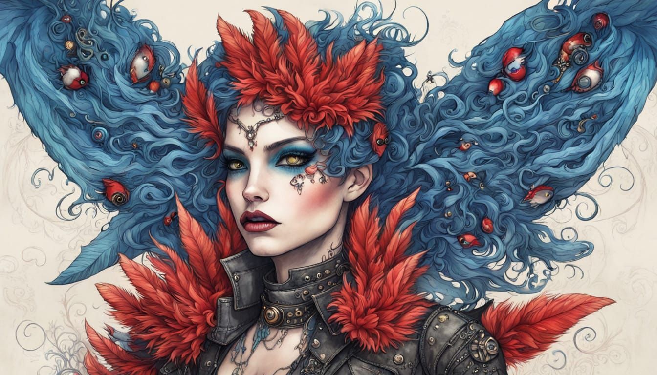 Gothic Punk Bird in Dreamscape Regalia