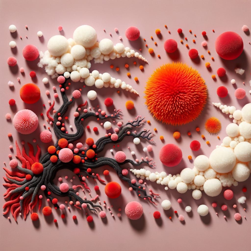 Pom Pom art, hyper surrealism, depth