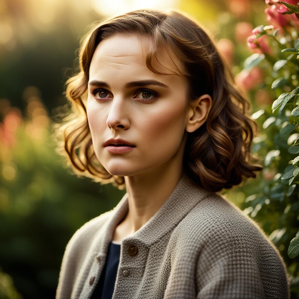 Natalie Portman Portrait in Garden With Bokeh