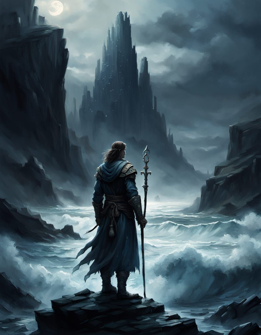 Epic Fantasy Illustration of a Lone Hero's Journey