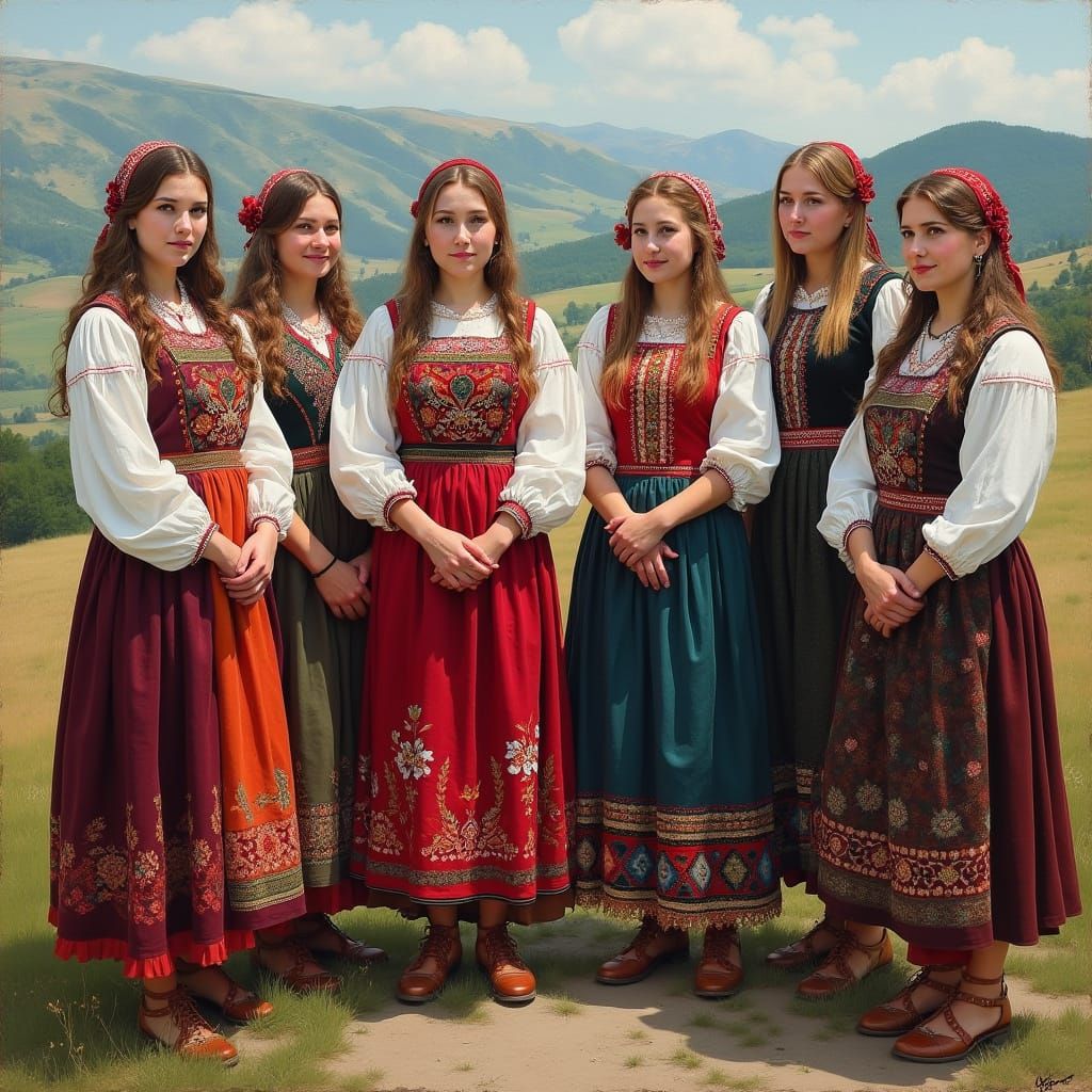 Bulgarian Women in Traditional Folk Costumes