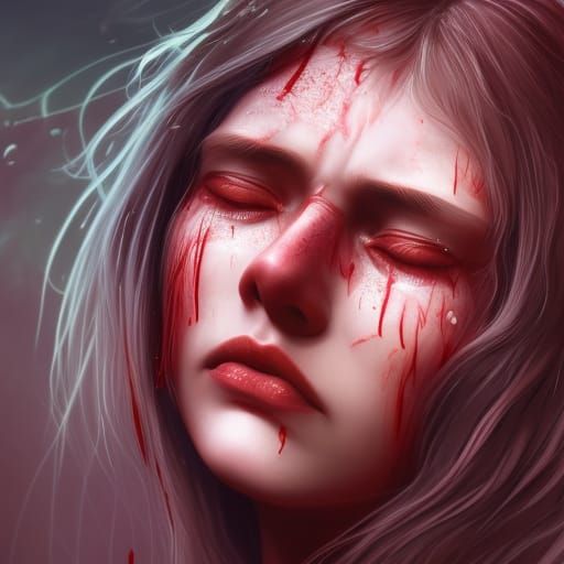 Woman Crying Tears of Blood: Detailed Matte Painting