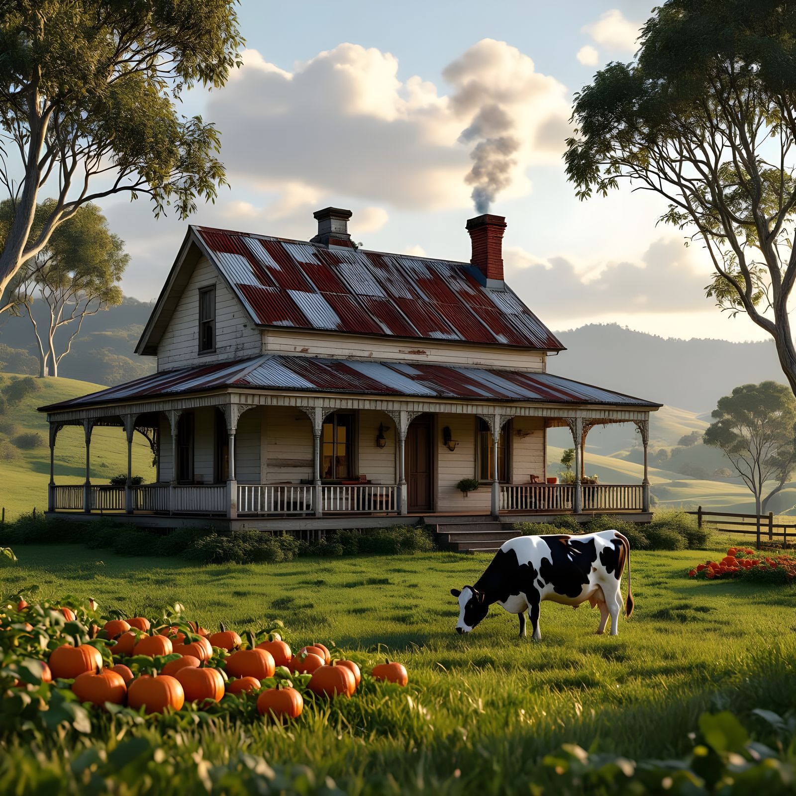Australian Farmhouse with Gum Trees, Matte Painting