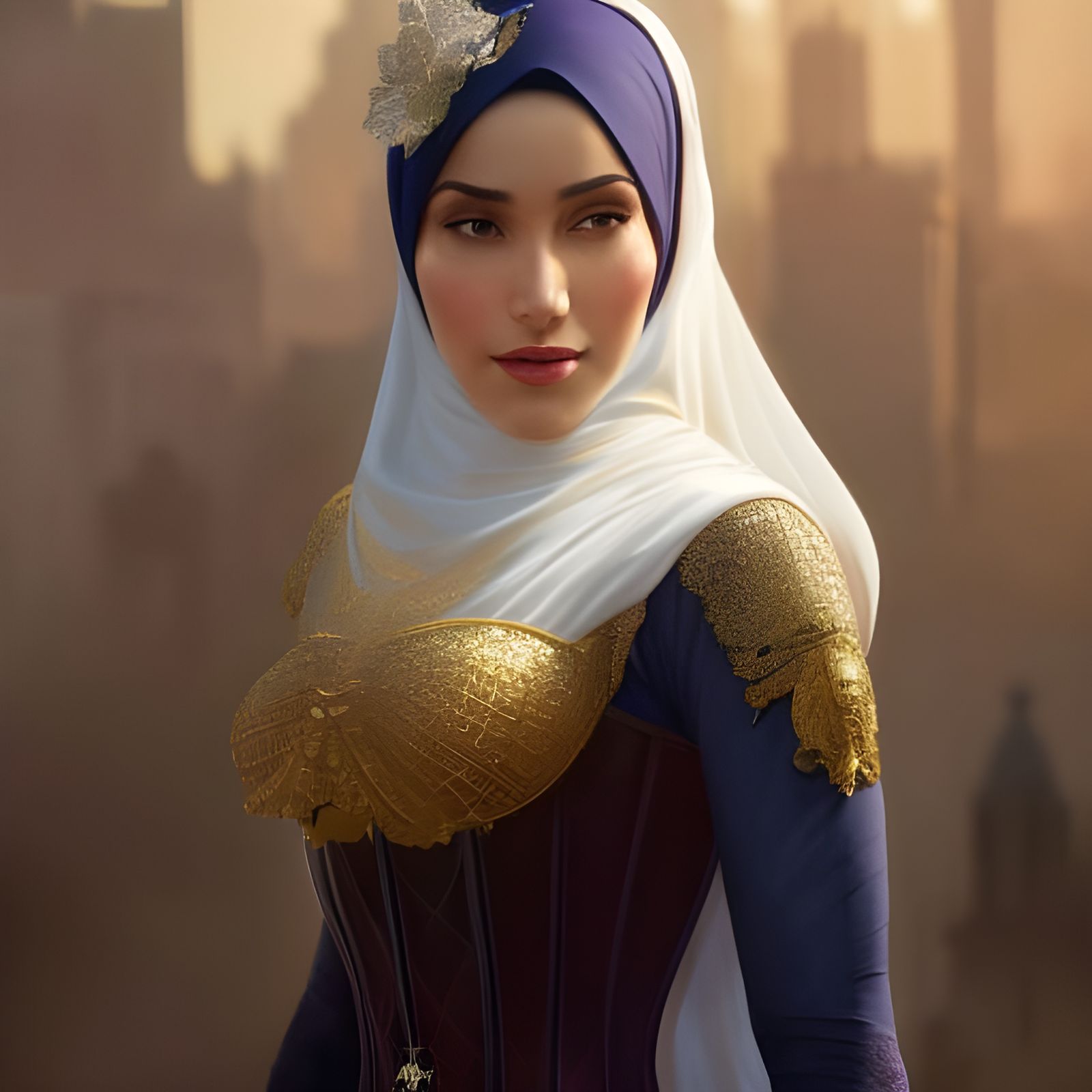 Woman with Hijab and Corset: Hyperdetailed Portrait