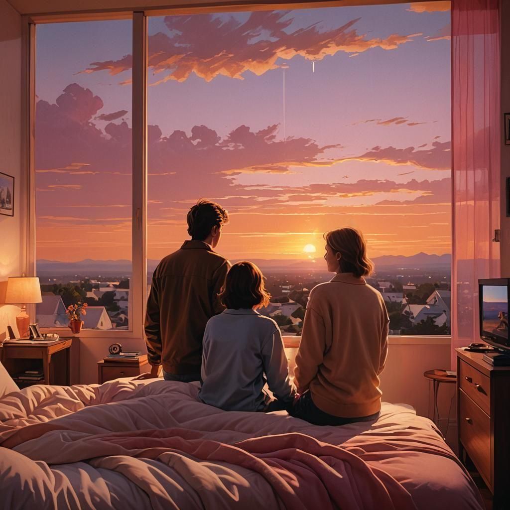 Couple Watching Sunset: Detailed Matte Painting