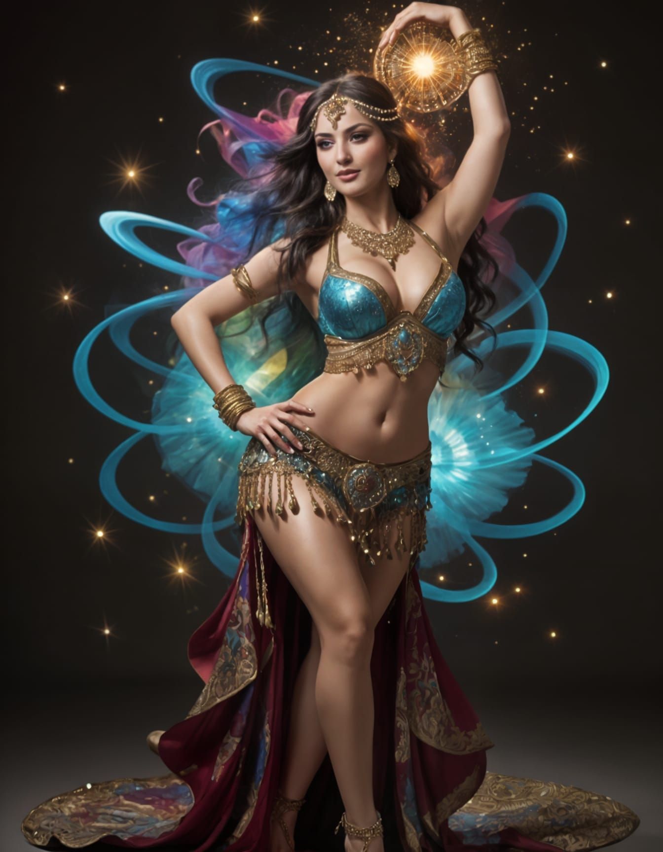 Gorgeous Belly Dancer in Explosive Swirl of Light