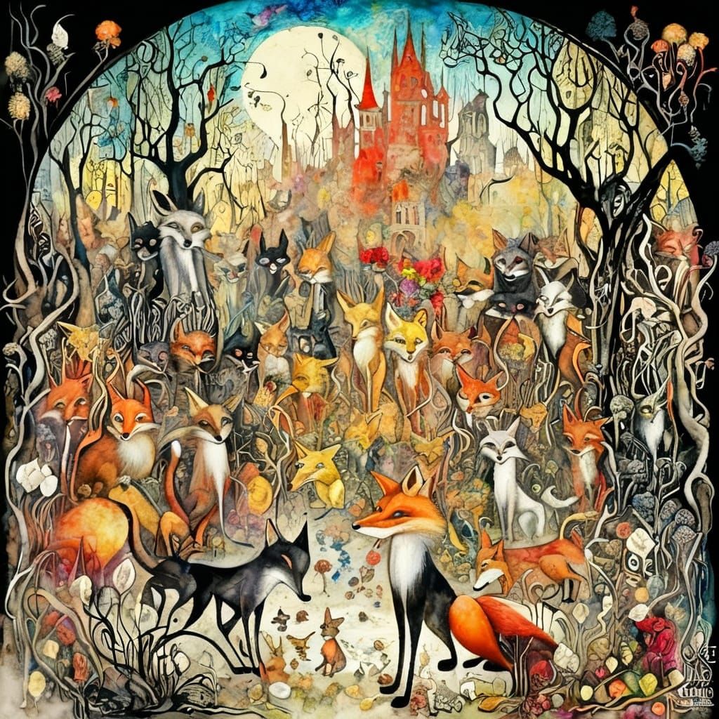 Surreal Fox Dancers in Mystical 3D Style