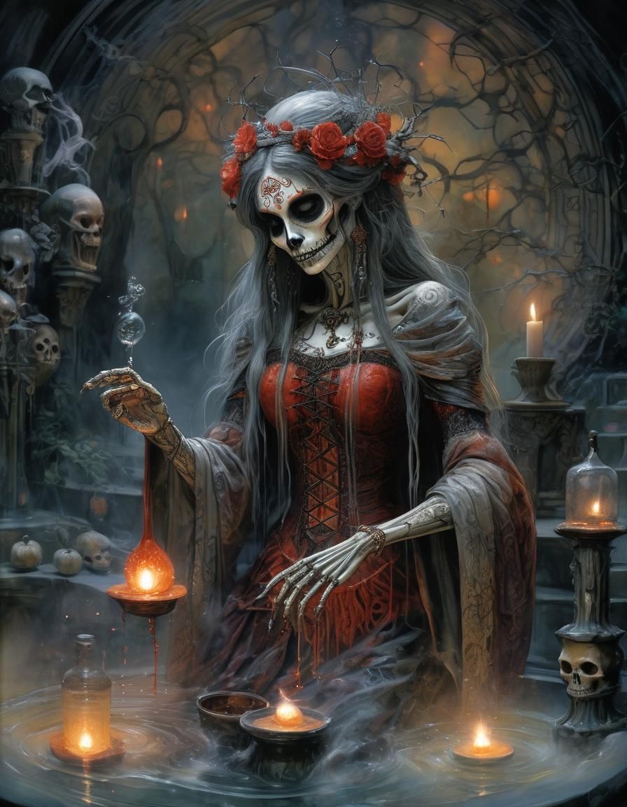 La Dia de los Muertos in Rivendell, Alcohol Ink Art