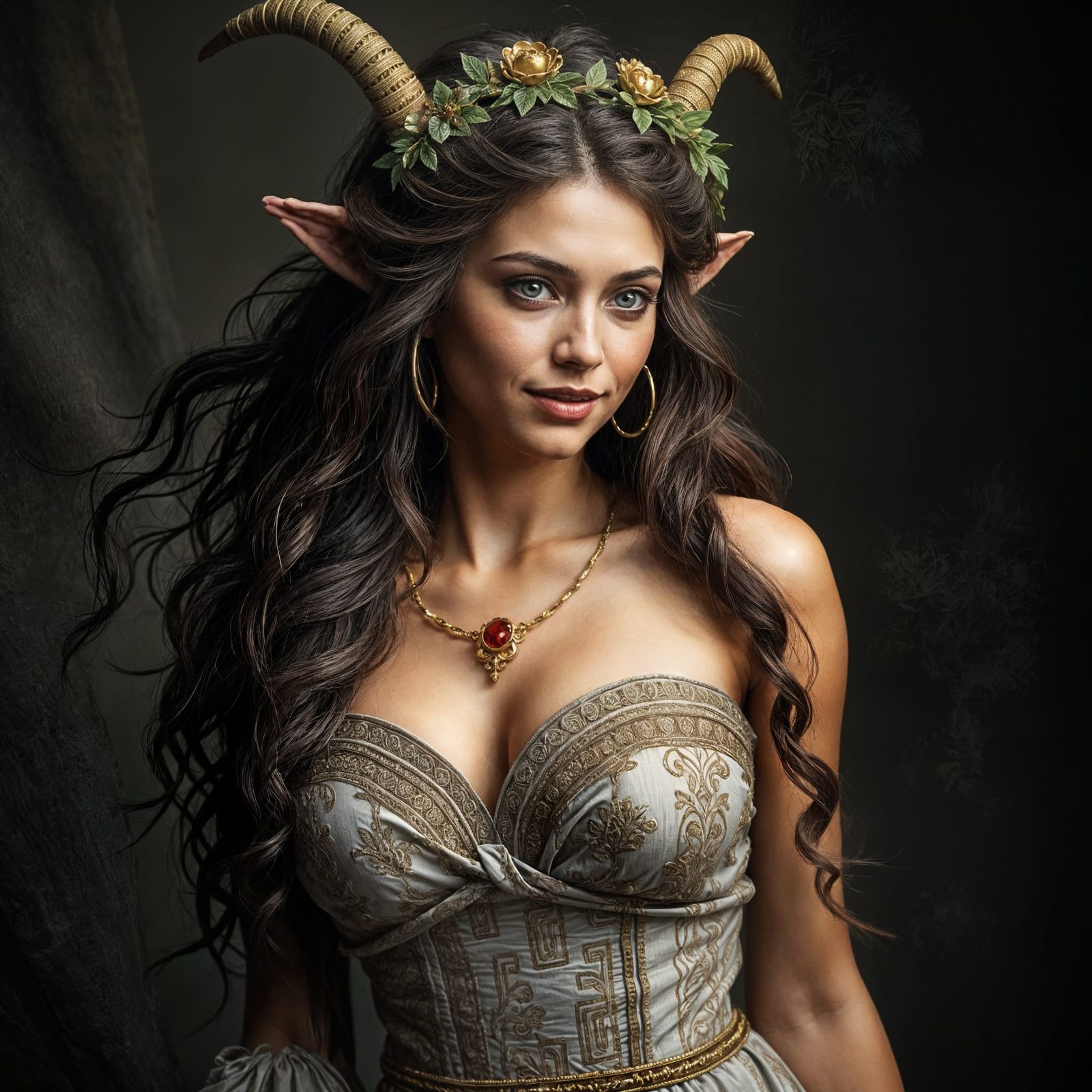 Hyperrealistic Faun Woman in Greek Dress