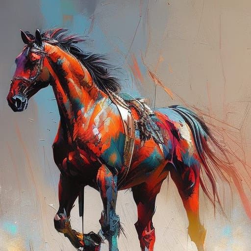 Detailed Centaur Painting in Vibrant Triadic Colors