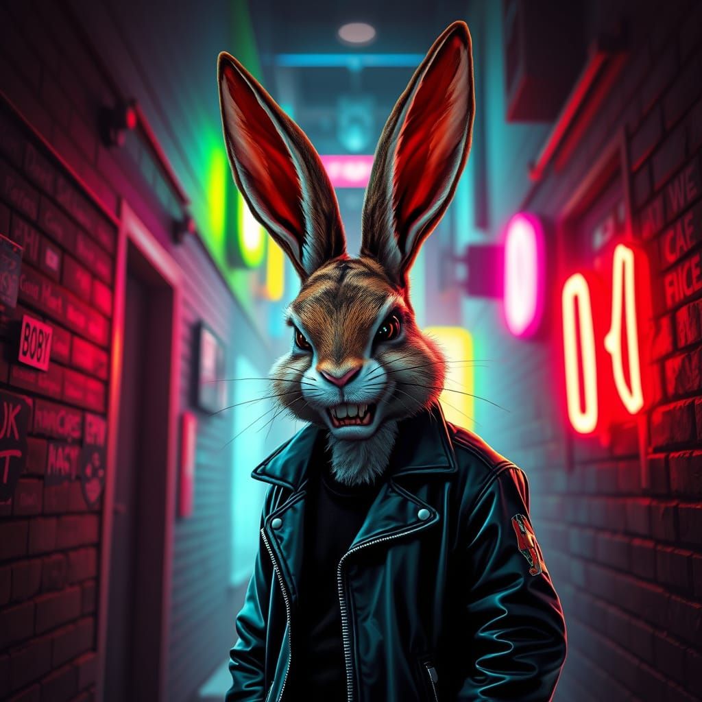 Psychedelic Neon Bunny Rabbit with Mischievous Intent