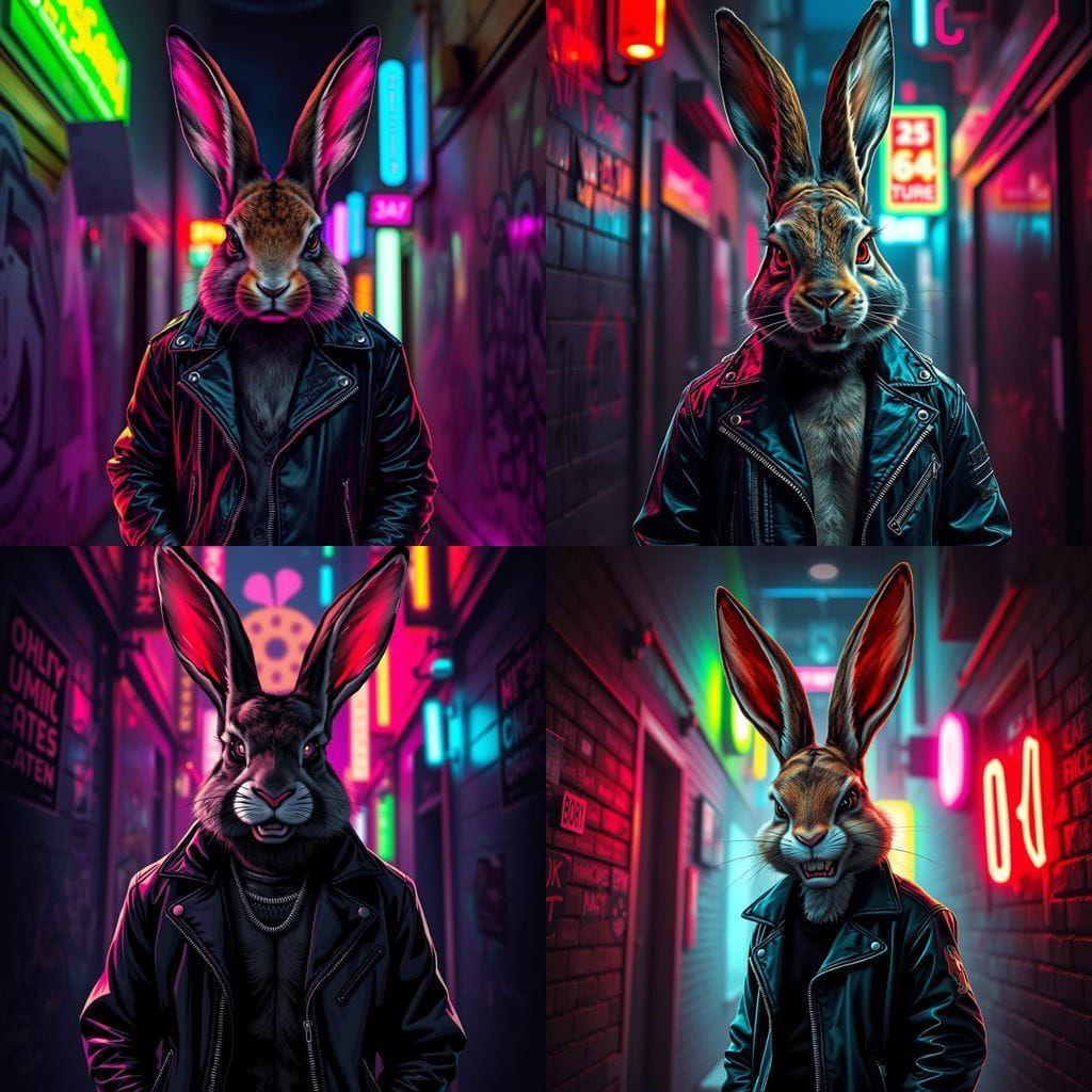Psychedelic Neon Bunny Rabbit with Mischievous Intent