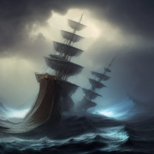 Ship vs Squid in Stormy Seas