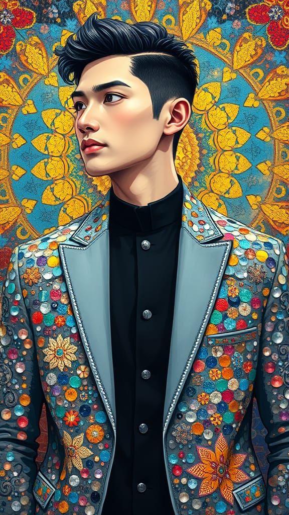 Silver Sequins Evening Jacket Studio Ghibli contrasting colo...