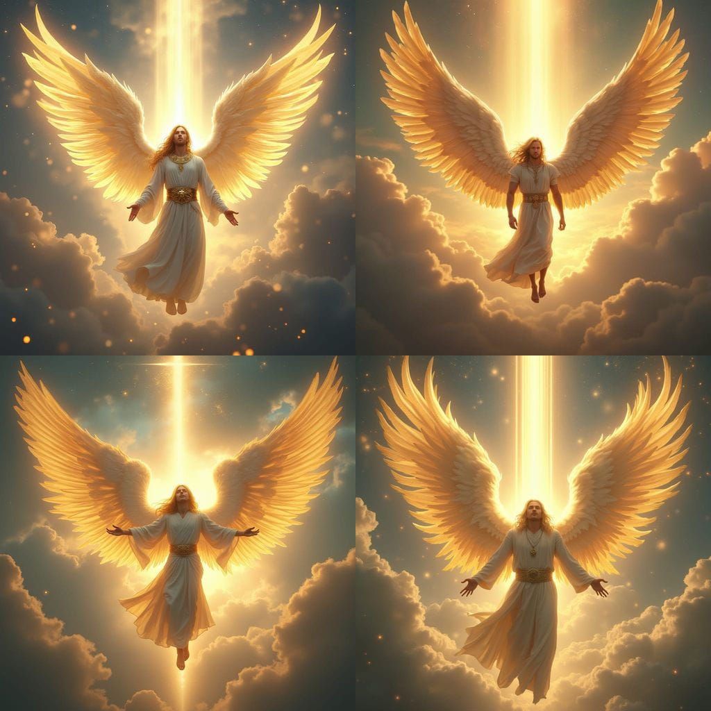 Majestic Angel with Golden Wings in Heavenly Light