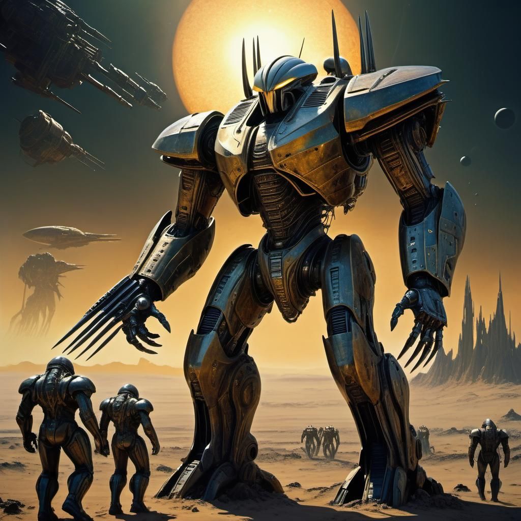 Epic Sci-Fi Mech Warrior in Space Age Landscape