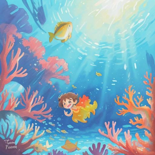 Girl Swims with Fish in Sunlit Coral City