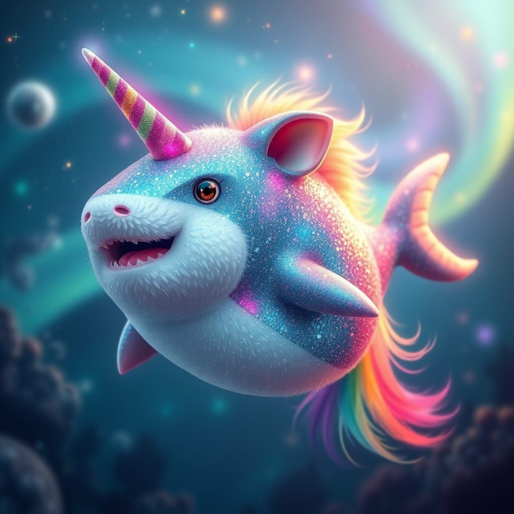 Glittery Sea-Hamster Shark with Unicorn Horn