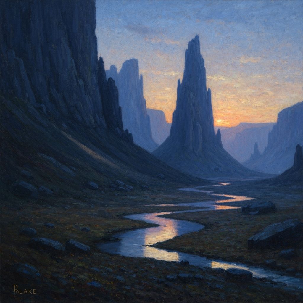 Mystical Landscape: Blake & Monet Inspired Ethereal Scene