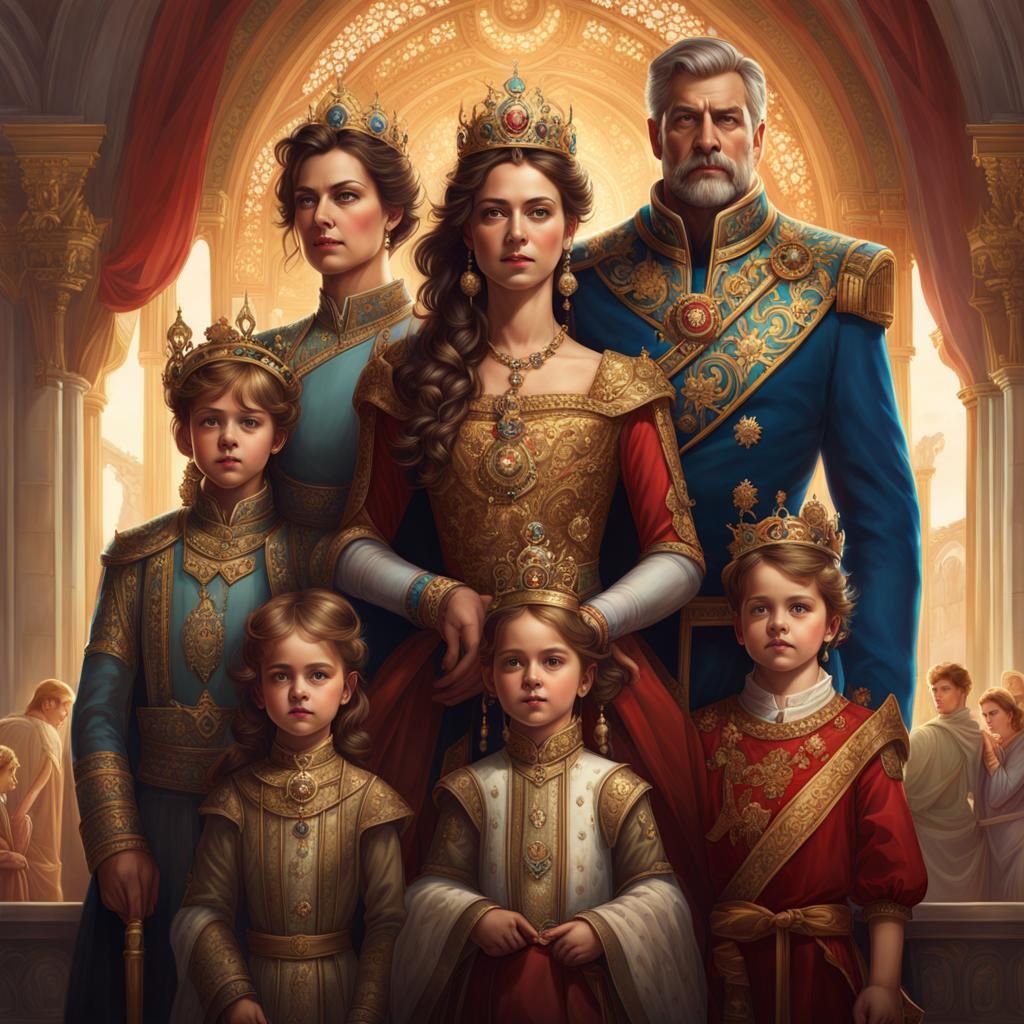Fantasy Royal Family Portrait in Art Nouveau Style
