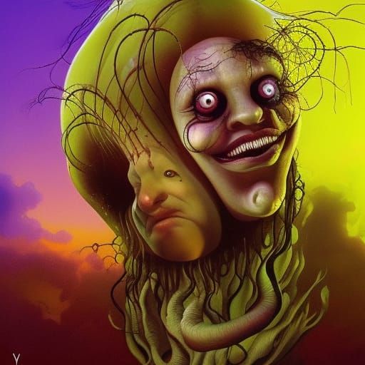 Surreal Giant Jellyfish Clowns in Atmospheric Sci-Fi Art