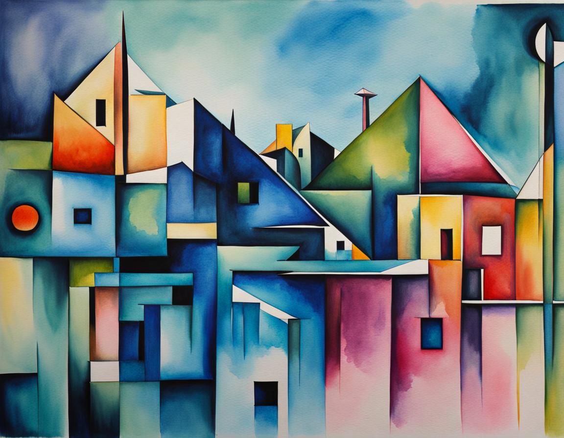 Abstract Mixed Media Art in Vorticism Style