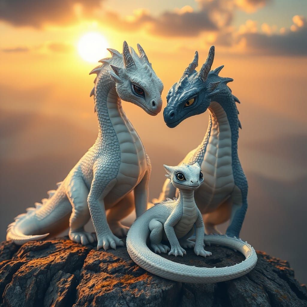 Majestic Dragons Tenderly Gaze at Each Other