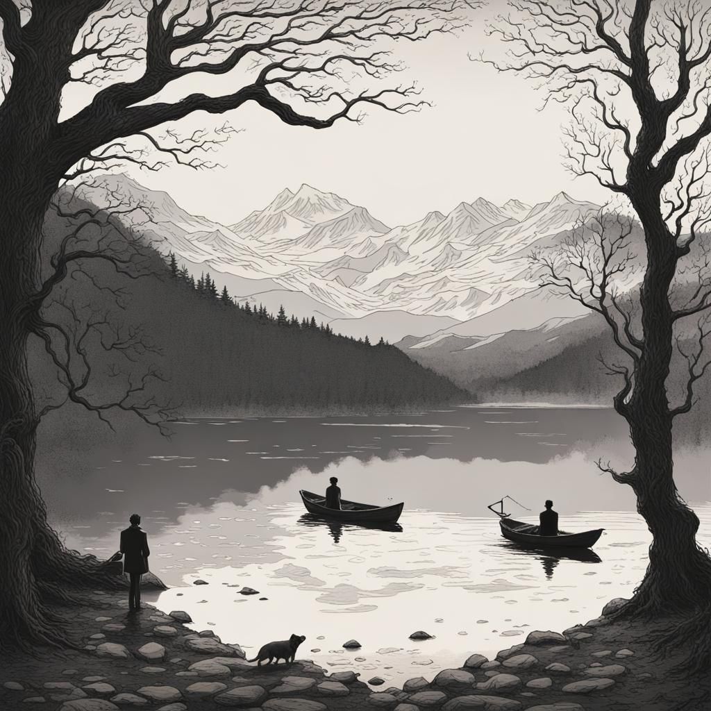 Lakeside Wisteria Under Northern Lights