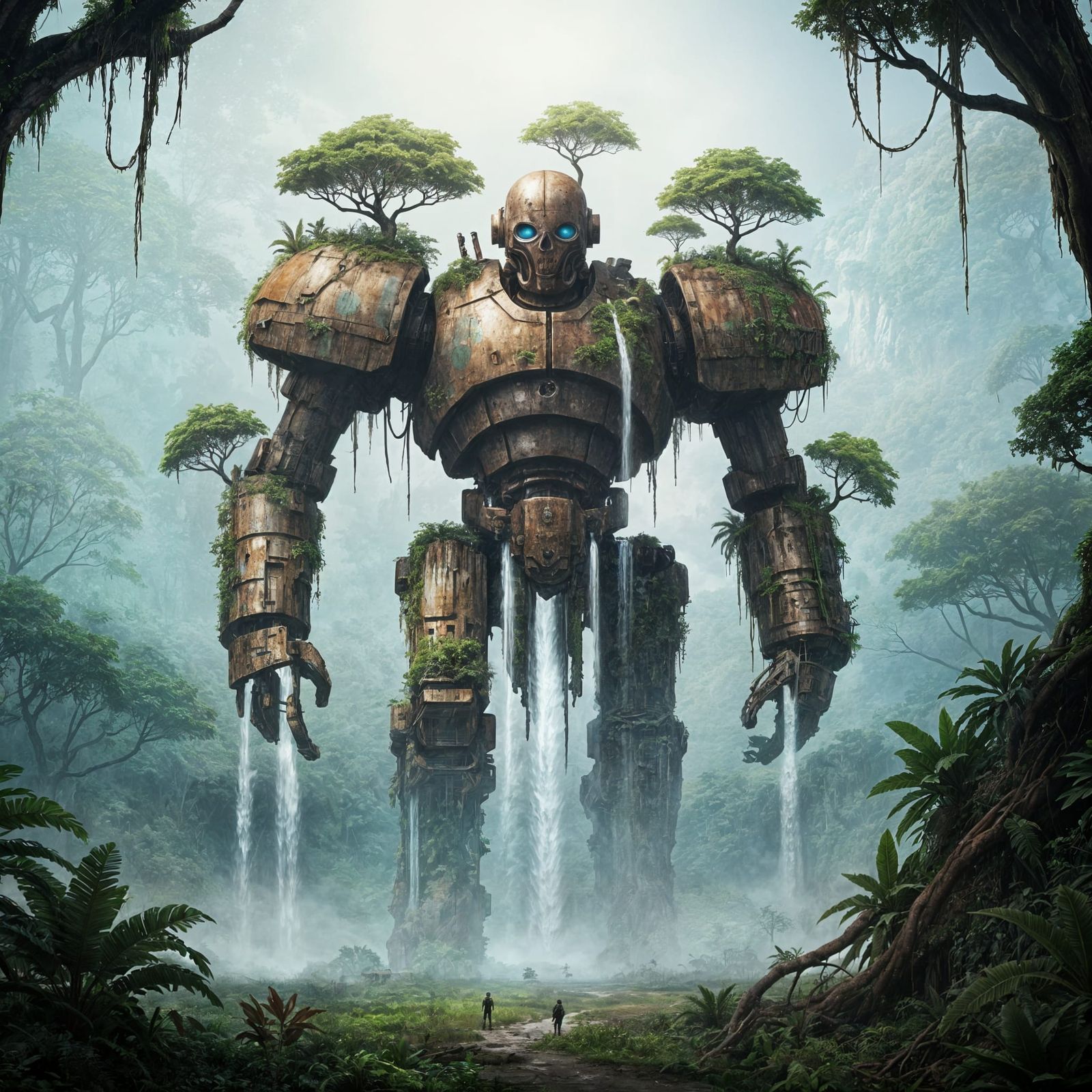 Ancient Automaton Reclaimed by Lush Jungle Flora