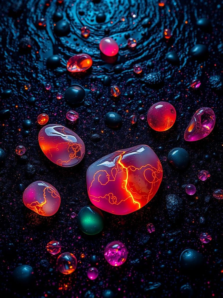 Neon-Lit Abstract Agate Rocks in Surreal Depths