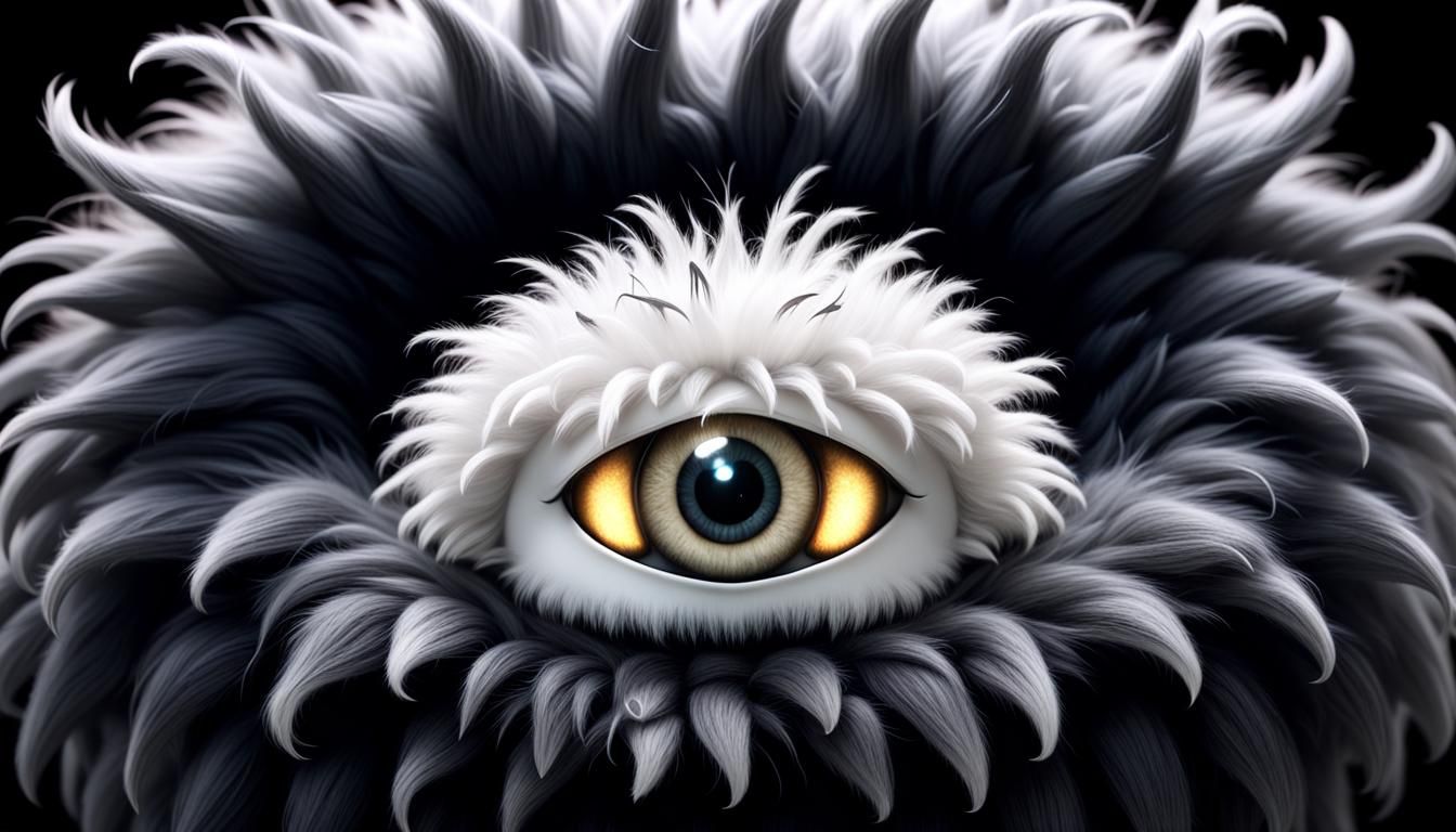 Adorable Fluffy Monster with Glowing Eyes in 3D
