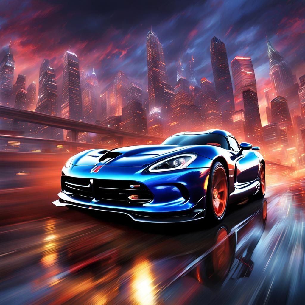 Dodge Viper High-Speed Drift in a Stylized City