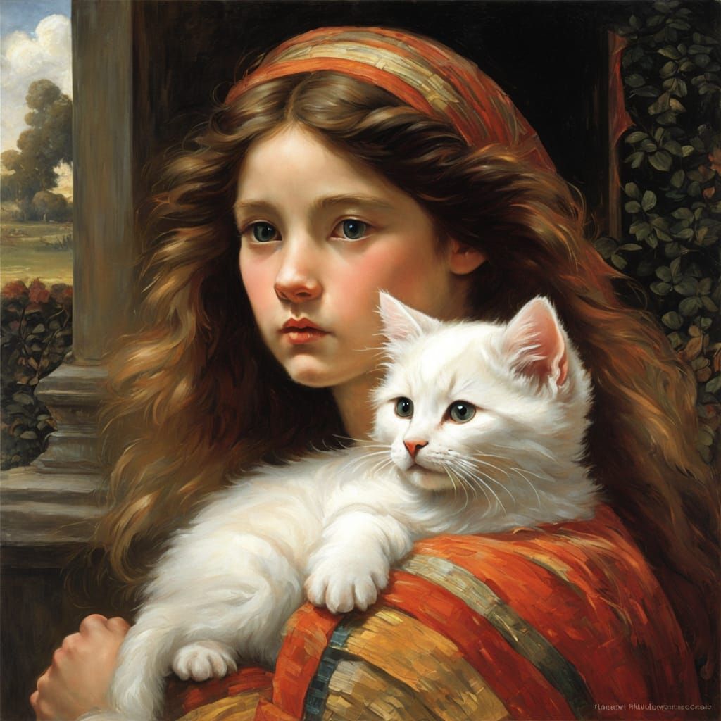 Kitten Portrait in Waterhouse Style