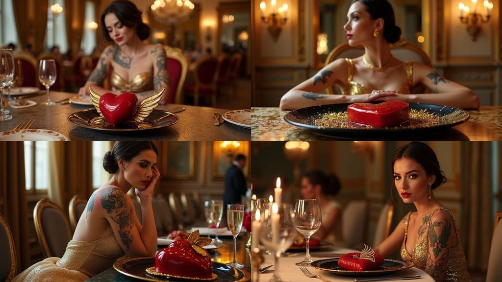 Glamorous Woman in Gold Gown at Parisian Palace Dining Table