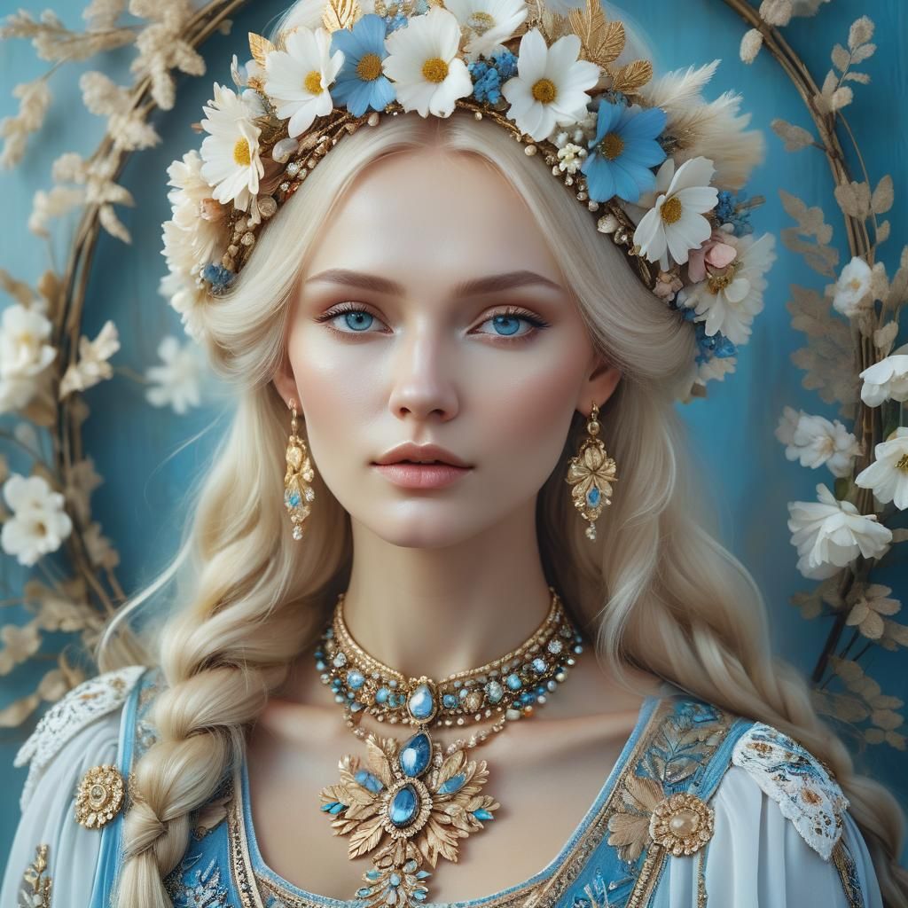 Angelic Slavic Girl with Floral Wreath