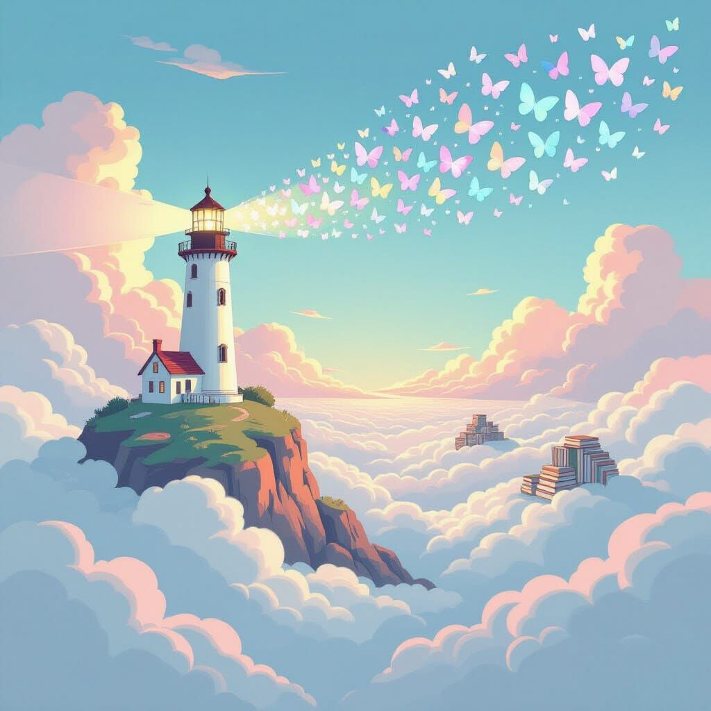 Whimsical Lighthouse Guides Lost Dreams on Cloud