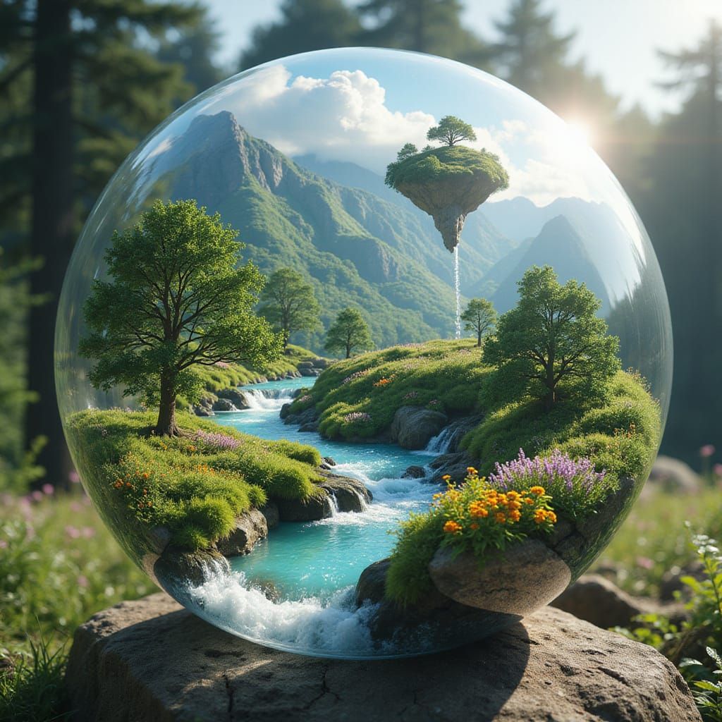 Miniature Emerald Planet Encased in Crystal Sphere