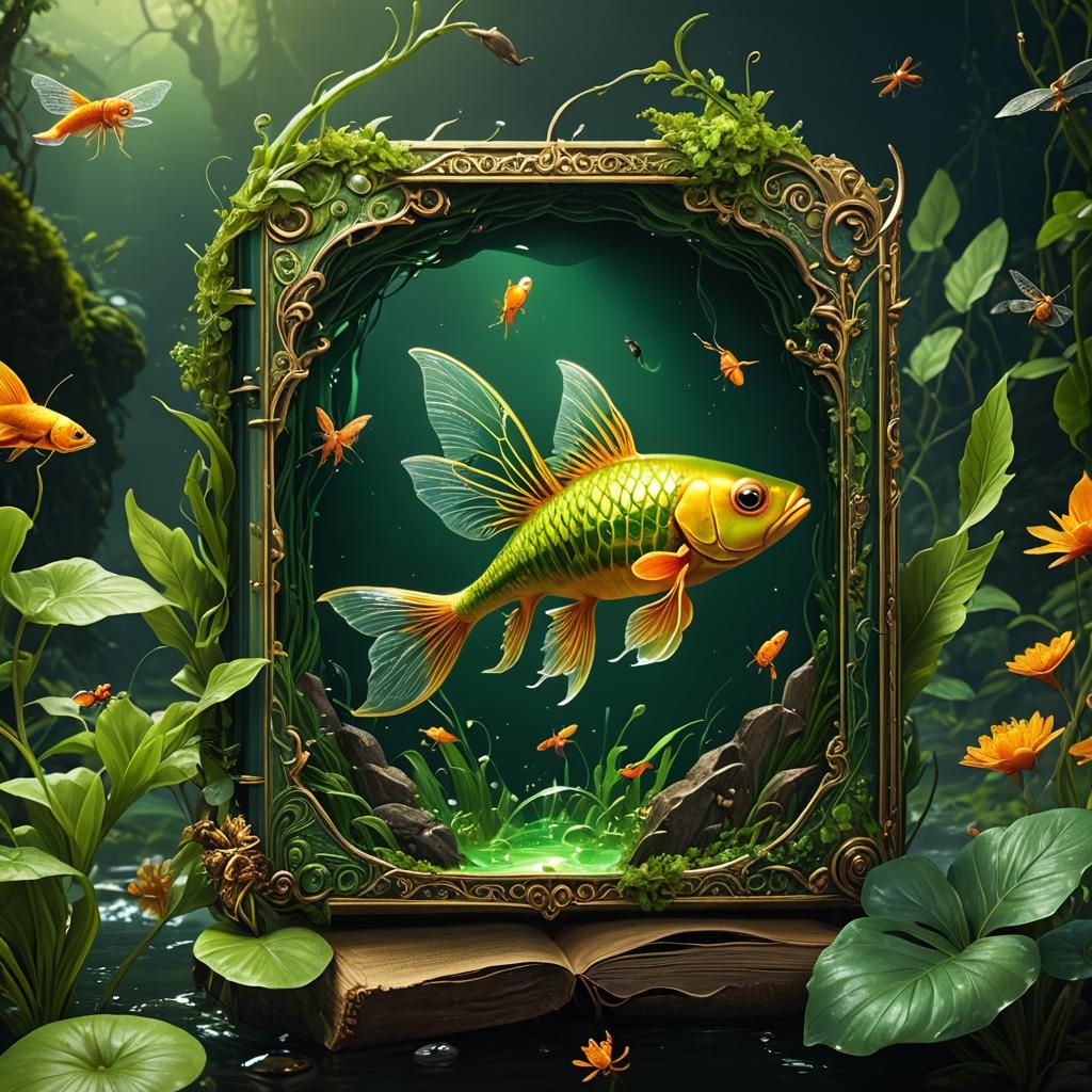 Fantasy Book Cover: Goldfish with Insect Wings