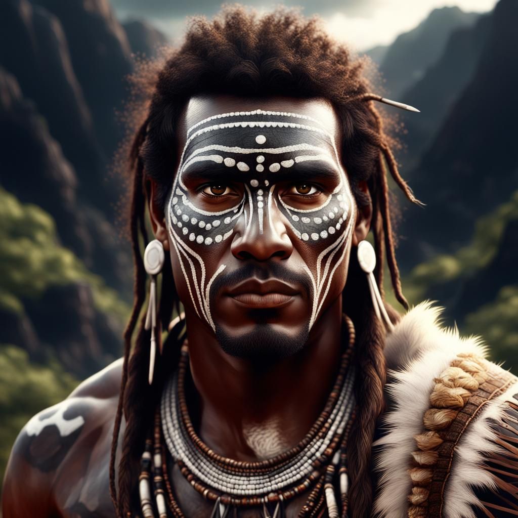 Aboriginal Man with Tribal Attire in Digital Painting