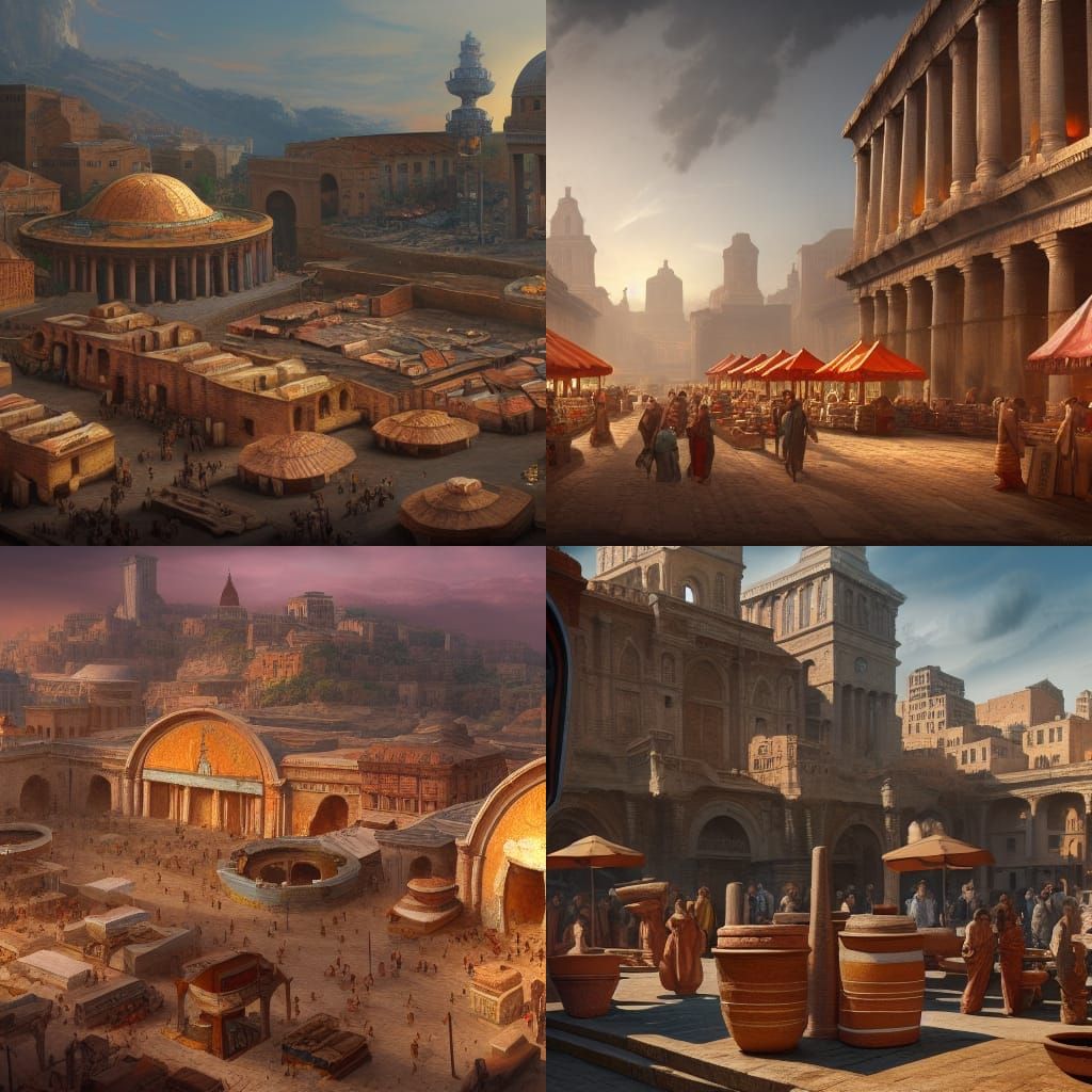 Roman Pottery Market in Detailed Matte Painting Style